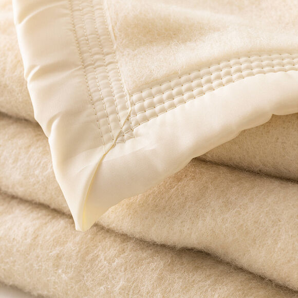 Couverture bicolore pure laine 800 g/m² (écru)