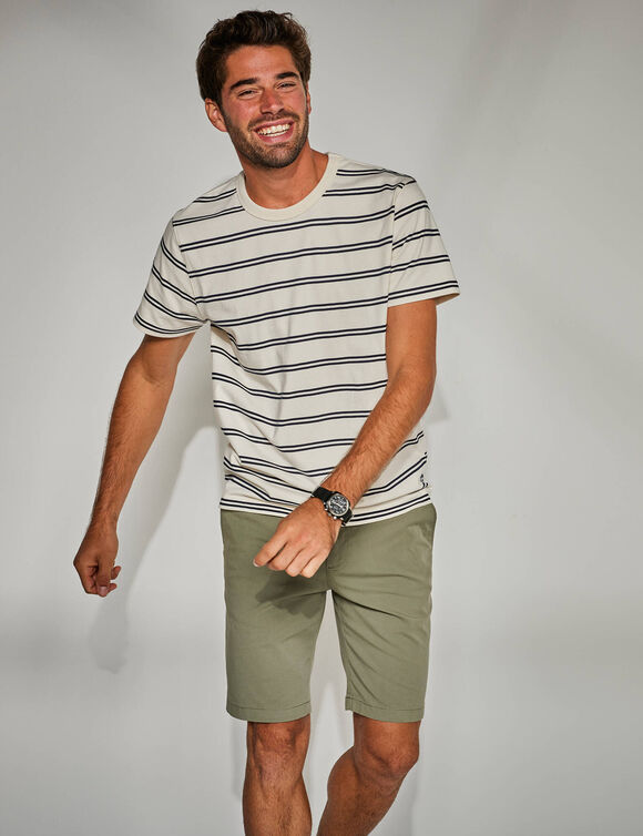 Bermuda chino uni toile sergé stretch morphologie classique (kaki clair)