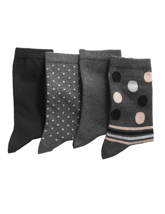 Chaussettes pois et unies - lot de 4 paires (assortis)