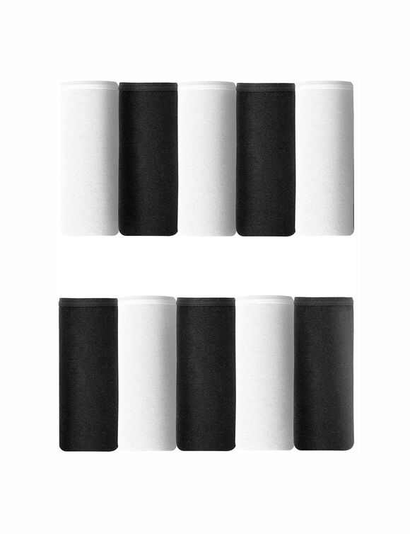 Culotte forme ta&iuml; en coton extensible uni &ndash; lot de 10  (blanc / noir)