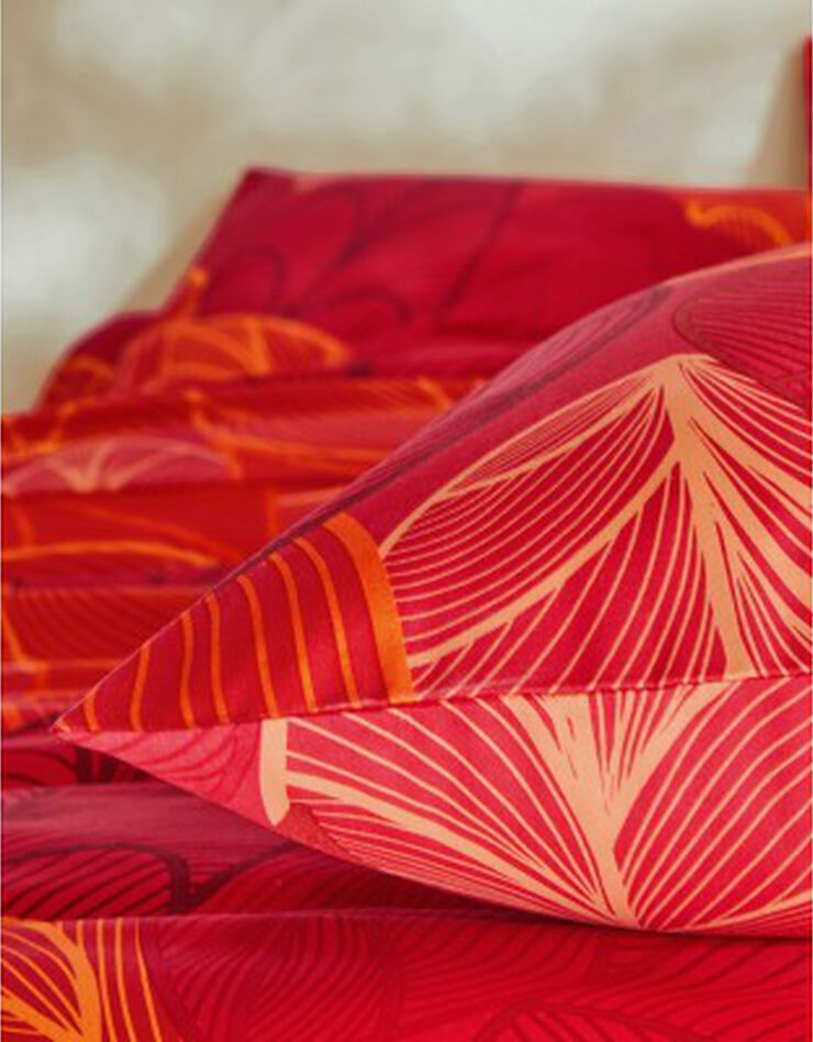 Linge de lit Elsa en polycoton à motifs feuilles, rouge, hi-res image number 5