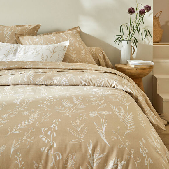 Linge de lit Alessia en coton imprimé fleuri (sable)