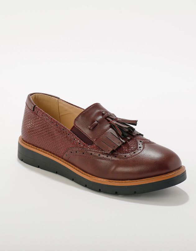 Slip-ons met sleehak, franjes en kwastjes - bruin (bordeaux)