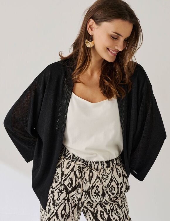 Gilet manches 3/4 maille brillante (noir)