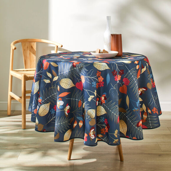 Nappe imprimé feuilles entretien facile (gris / orange)