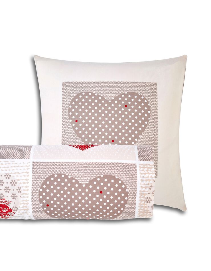 Bedlinnen Lovely in flanel met hartjesprint (taupe / rood)