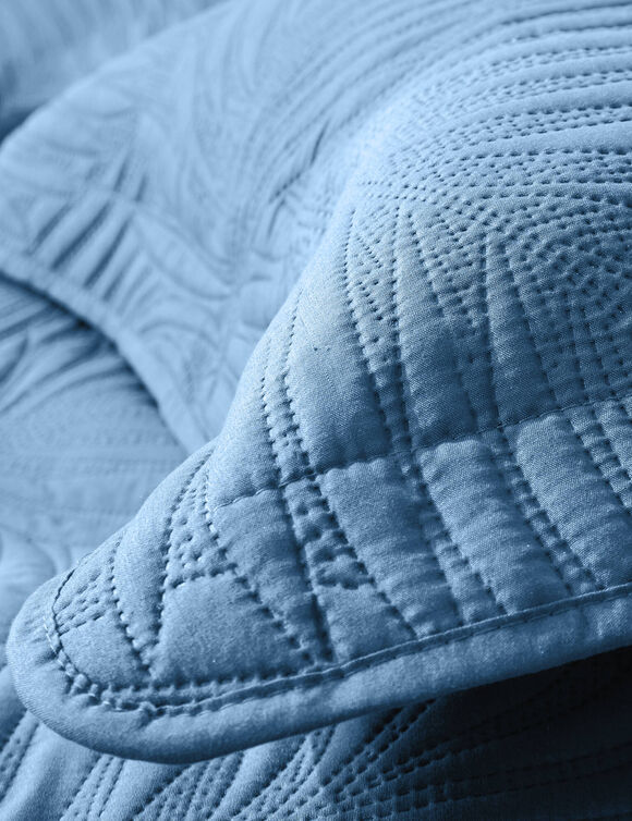 Couvre-lit uni matelassé reliéfé "feuillage" (bleu grisé)