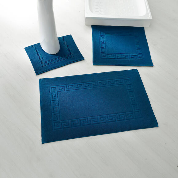 Tapis de bain éponge liteau motif frise grecque (bleu paon)
