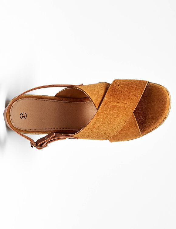 Sandales compens&eacute;es dessus crois&eacute; caramel (caramel)