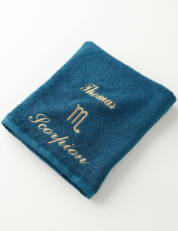 Serviettes de bain brodées Scorpion personnalisable - 420g/m2 (bleu paon)
