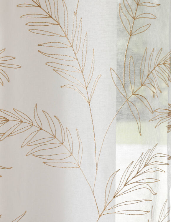 Panneau voilage brod&eacute; grandes feuilles - finition oeillets (sable)