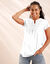 T-shirt col tunisien manches courtes, broderie anglaise (blanc)