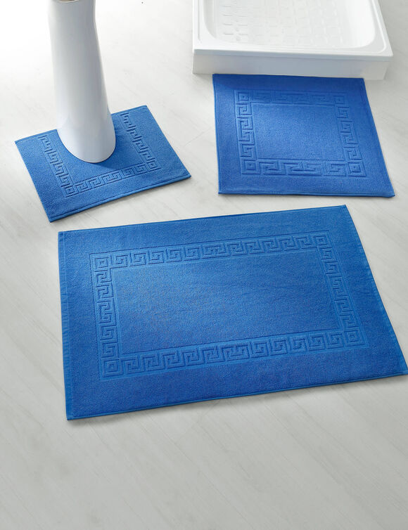 Tapis de bain éponge liteau motif frise grecque (bleu dur)