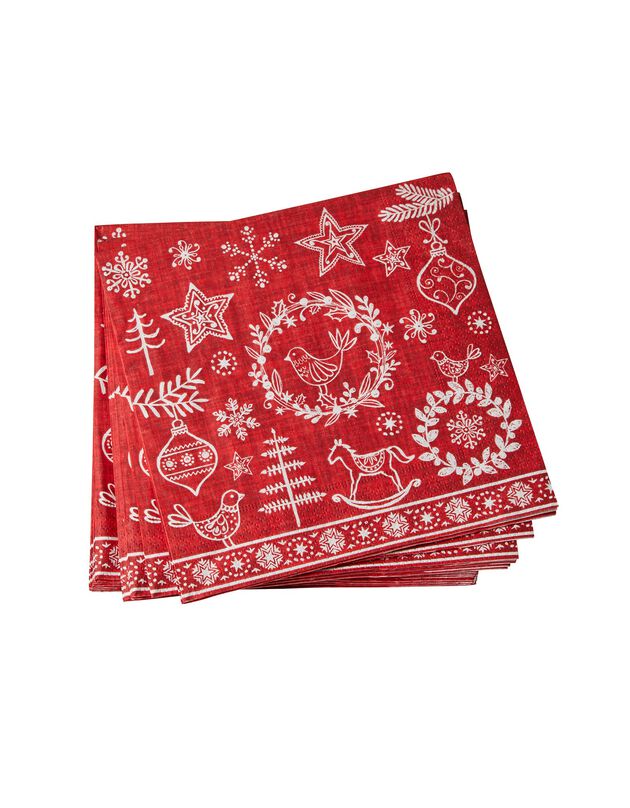 Decoratieve servetten in papier, Kerstmotief - set van 20 (rood)