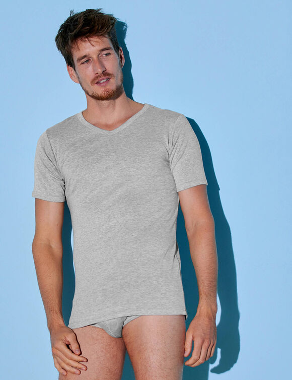 T-shirt met V-hals - herenondergoed, set van 3 (chiné grijs)