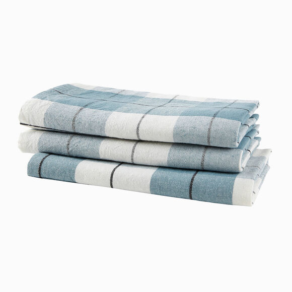 Serviette de table carreaux tiss&eacute; teint - lot de 3 (bleu gris&eacute;)