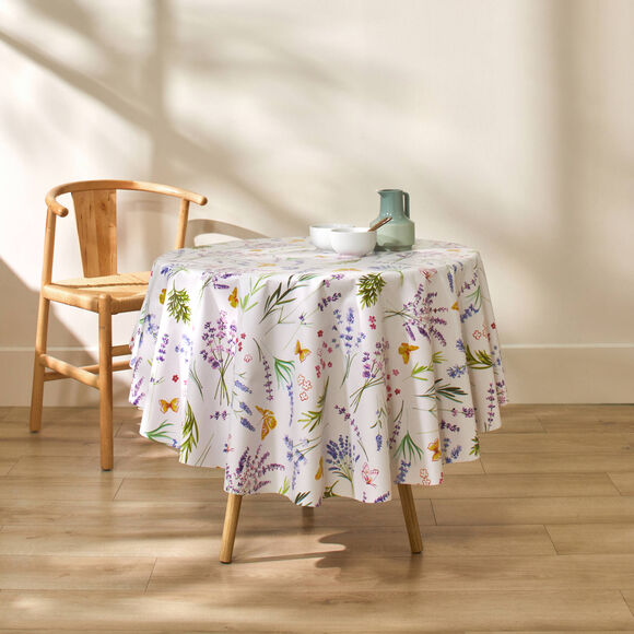 Tafellaken in toile cir&eacute;e, landelijke print (wit / groen)
