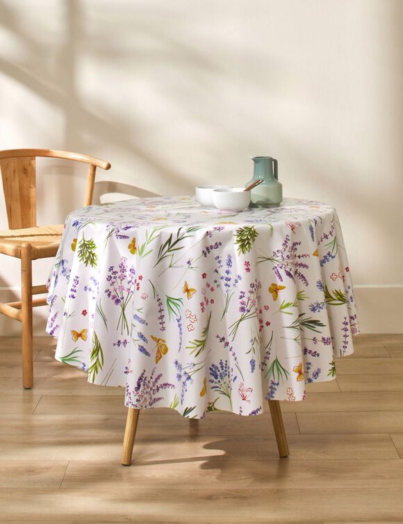 Nappe toile cir&eacute;e imprim&eacute; bucolique (blanc / vert)