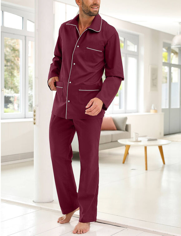 Pyjama uni popeline polyester/coton (bordeaux)