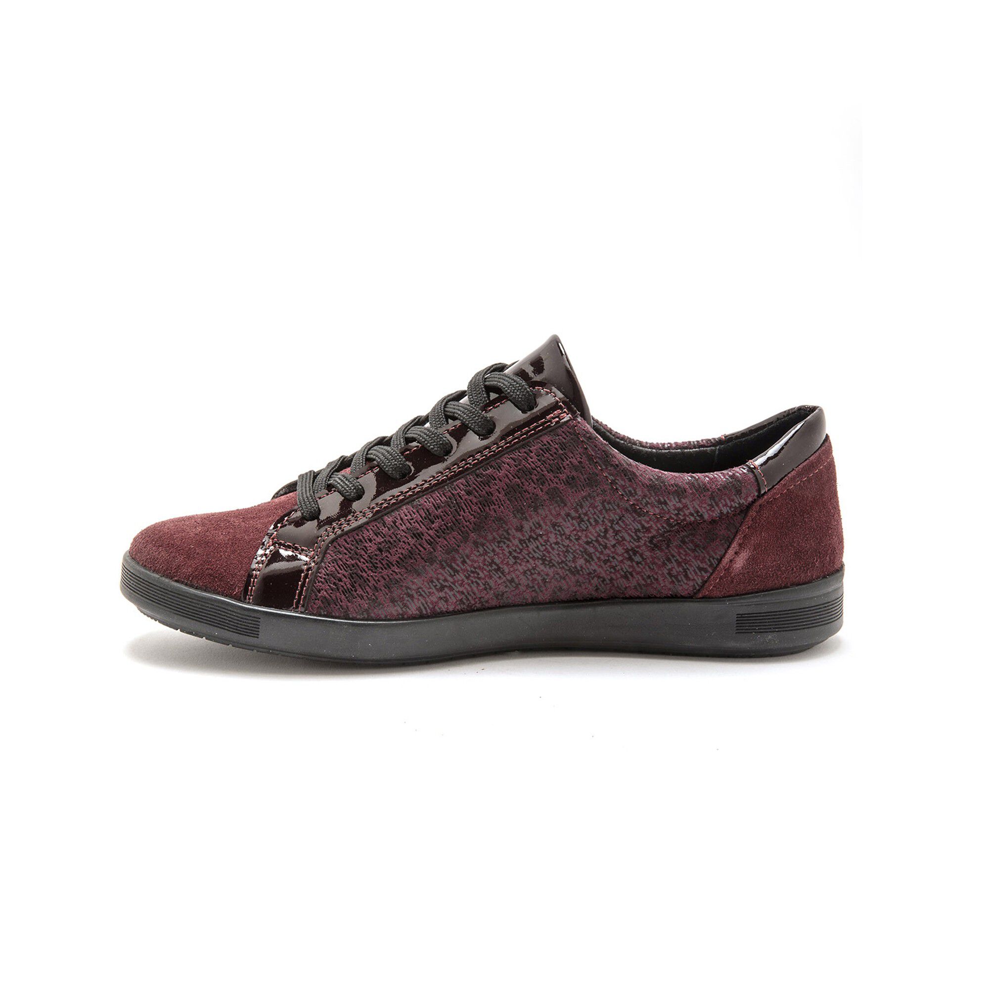 Sneakers met rits en veters, comfortbreedte, in leer, voor dames - rood  bedrukt | Blancheporte