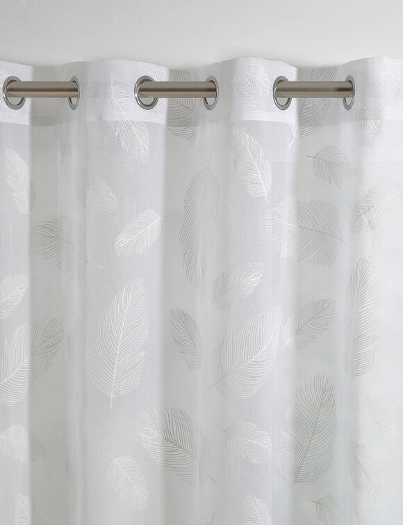 Voilage motif plumes - finition œillets (blanc)