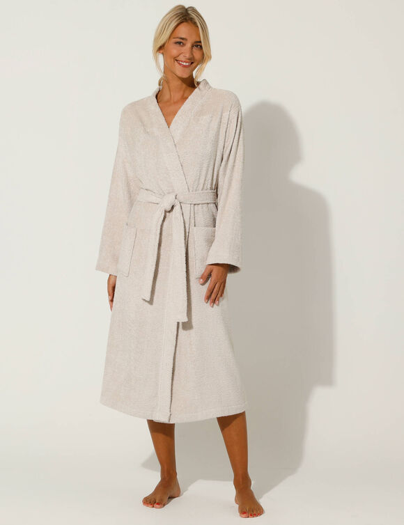 Badjas voor volwassenen met kimono-kraag - lusjesbadstof 380 g/m&sup2; (zandkleur)