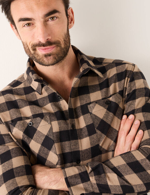 Chemise carreaux &eacute;cossais flanelle (marron / noir)
