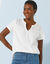 T-shirt col tunisien manches courtes, broderie anglaise (blanc)