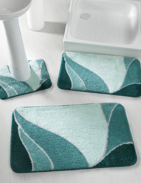 Badmatje met plantenmotief (laguneblauw)