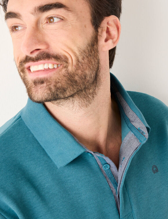 Sweat chaud col polo brod&eacute; poitrine maille c&ocirc;tel&eacute;e (bleu oc&eacute;an)