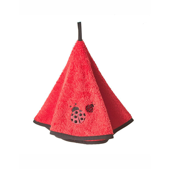 Torchons ronds &eacute;ponge brod&eacute;e coccinelle - lot de 2 (rouge)