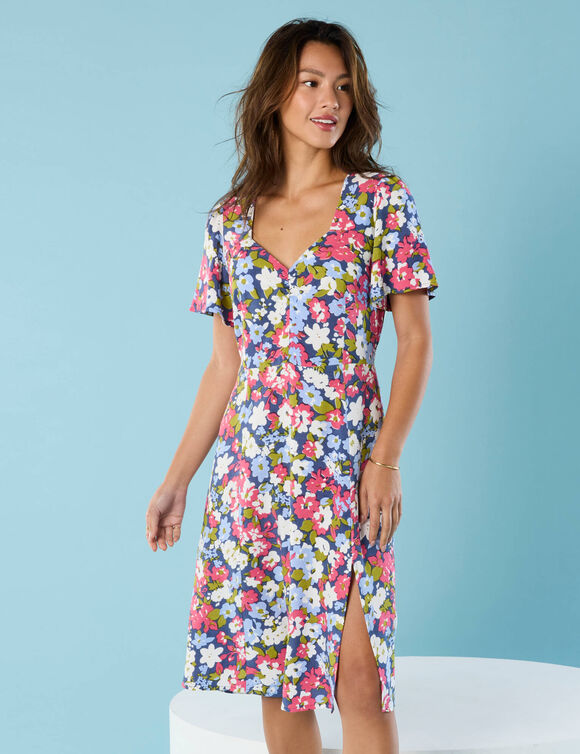 Robe midi imprimée, Spécial Petites (bleu / rose)