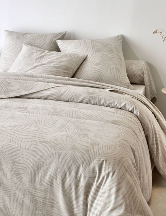Linge de lit imprim&eacute; Marie coton (beige)