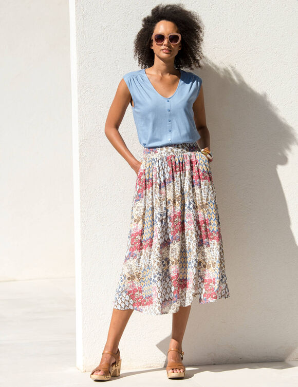 T-shirt col V boutons fantaisie (bleu gris&eacute;)