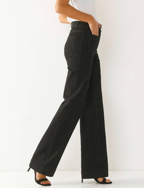Jean coupe large taille haute, petite stature (black used)