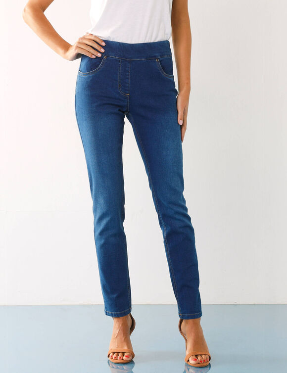 Jegging fuselé ultra stretch, maille effet jean (stone)