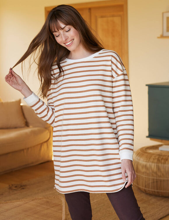 Pyjama molleton rayé avec legging  (écru / caramel)