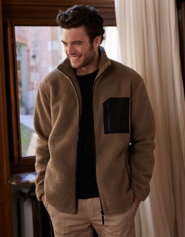 Veste chaude zippée maille peluche (taupe)
