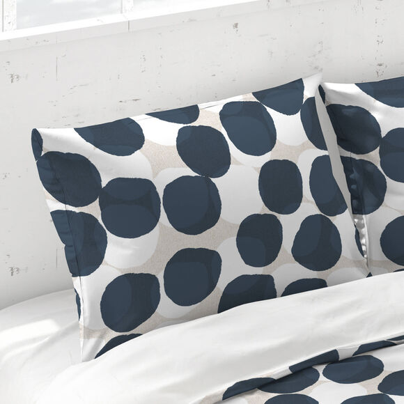 Linge de lit Pois en coton imprimé (blanc / marine)