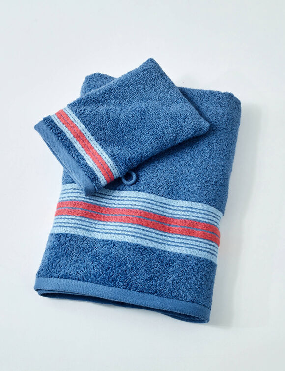 Collection serviettes de bain liteau rayures bayad&egrave;res - &eacute;ponge bouclette 420 gr/m&sup2; (bleu dur)