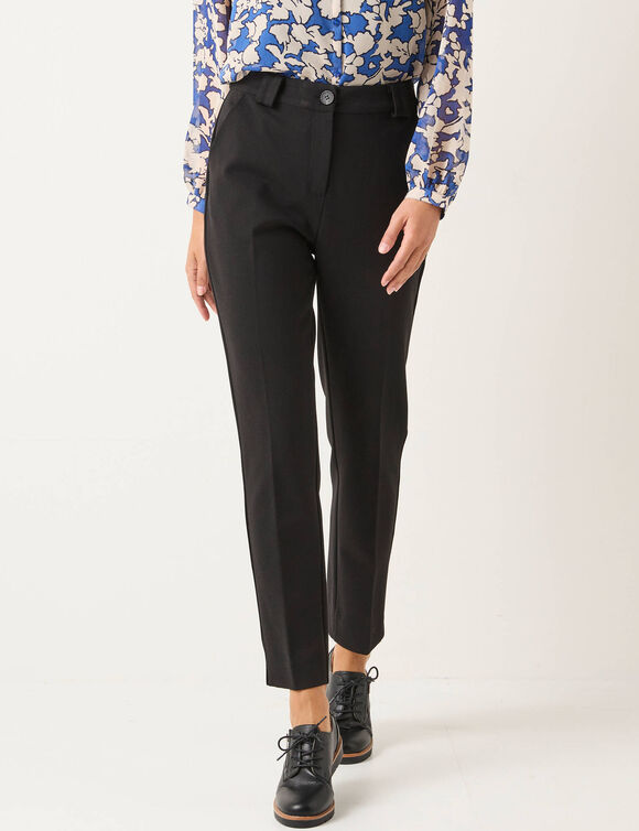 Pantalon cigarette uni, maille milano (noir)