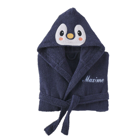 Personaliseerbare "pinguïn" kinderbadjas, met kap (blauw)