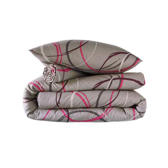 Bedlinnen No&eacute;mie in polykatoen met cirkelprint (grijstaupe)