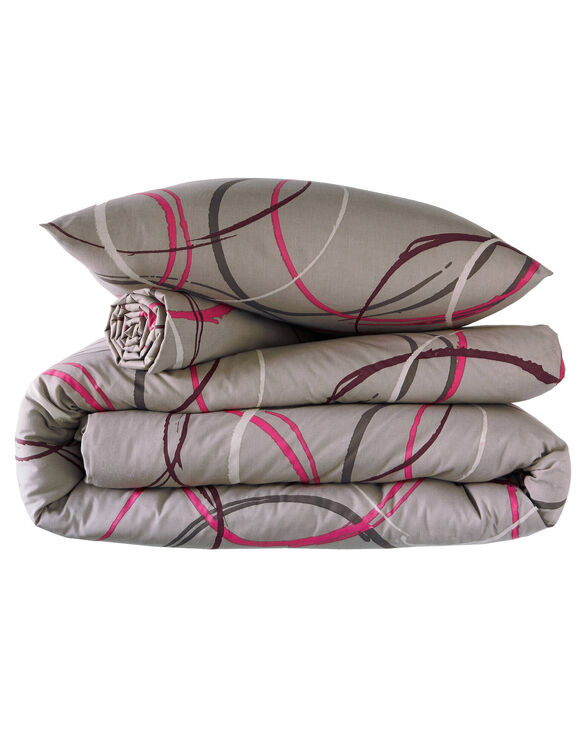 Linge de lit Noémie polycoton imprimé cercles (taupe grisé)