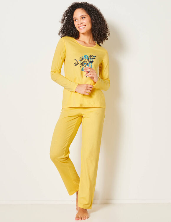 Pyjama manches longues imprimé fleurs (jaune)