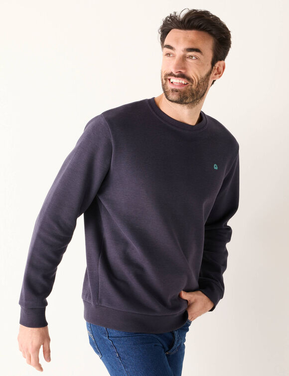 Sweat chaud col rond brodé poitrine maille côtelée (marine)