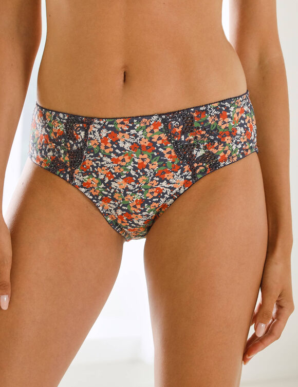 Geborduurde slip in katoen Olbia met bloemenprint - set van 2 (marine)