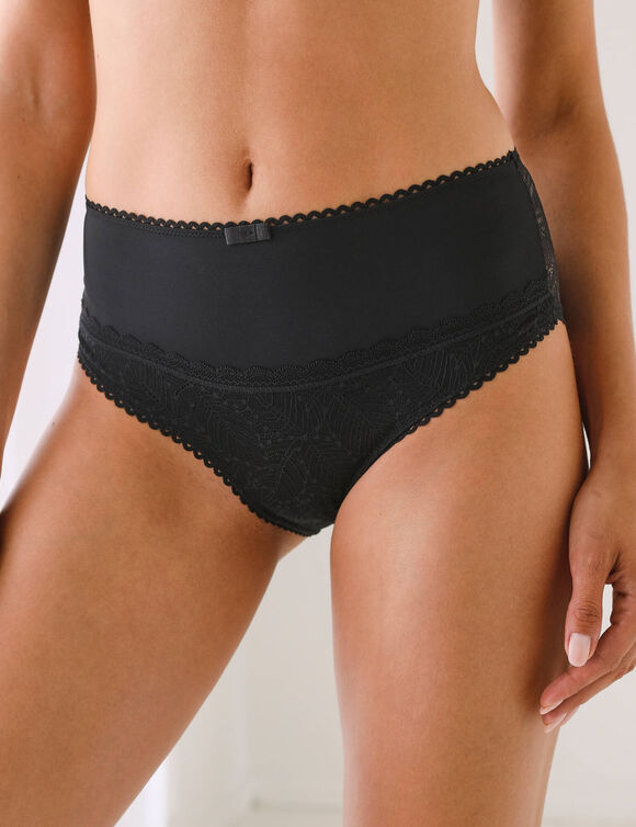 Maxislip met hoge taille in microvezel en rekbare kant Isili - set van 2 (zwart)