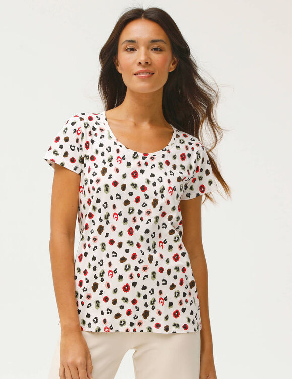 Tee-shirt manches courtes, imprim&eacute; peau de b&ecirc;te (&eacute;cru / kaki)