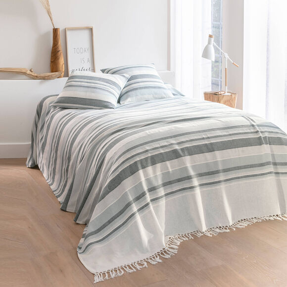 Veelkleurig artisanaal geweven sprei of plaid (parelgrijs)